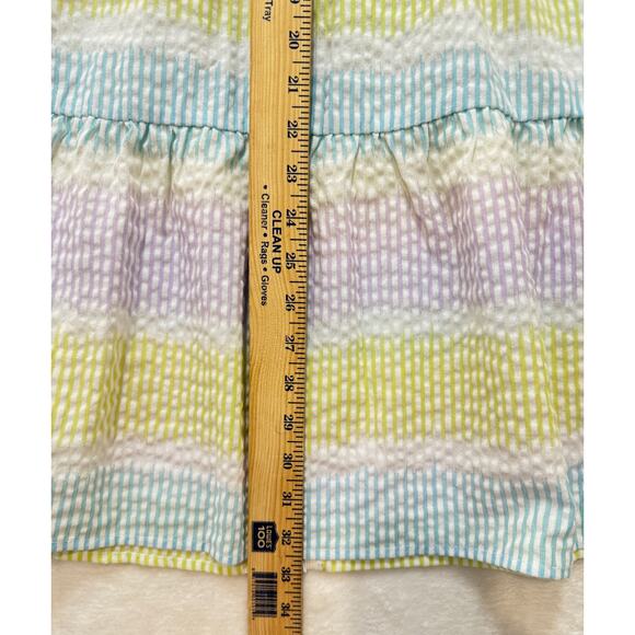 Saylor Tressie Mini Shirt Dress Womens M Seersucker Puff Sleeve Pastel Stripe - Picture 13 of 13